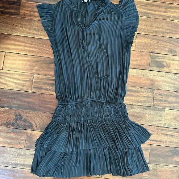 Current Air Drop Waist Zoey Split Neck Tie Mini Dress Black Size Small - Picture 5 of 6